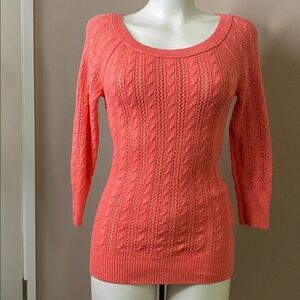 American Eagle Outfitters Coral open weave 3/4 sleeve Knit Sweater M